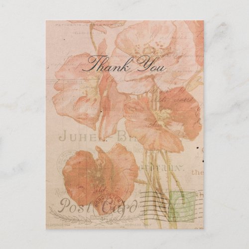 Thank You Red Pink Poppies Vintage Style Collage Postcard