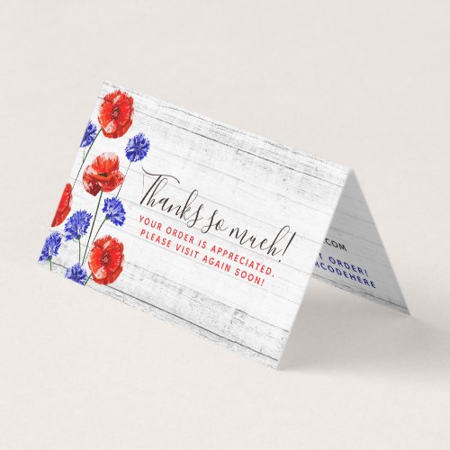 Thank You Red Poppy  Cornflower Rustic Wood Card