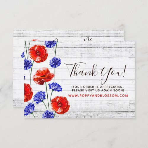 Thank You Red Poppy  Cornflower Rustic Wood Card