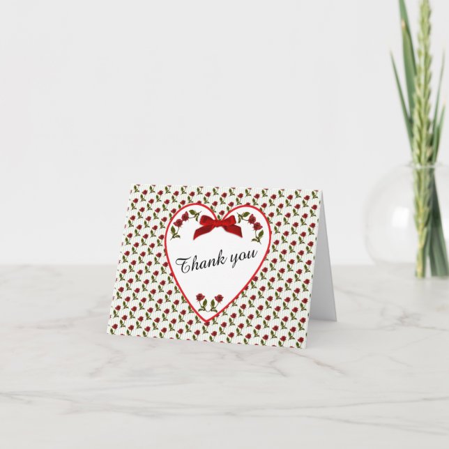 "Thank You" Red Roses Floral Photography Thank You Card (Front)