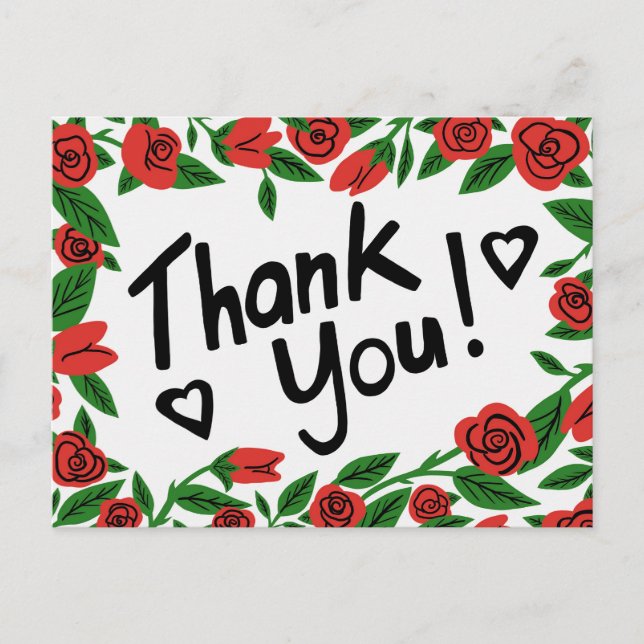 THANK YOU Red Roses Frame Floral Custom  Postcard (Front)