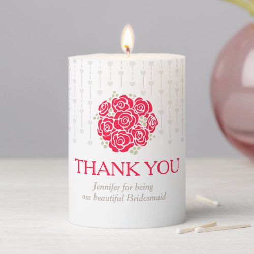 Thank you red roses heart shower wedding favor pillar candle