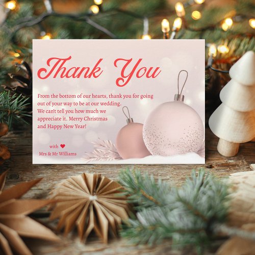 thank you red script pink christmas ornaments  note card