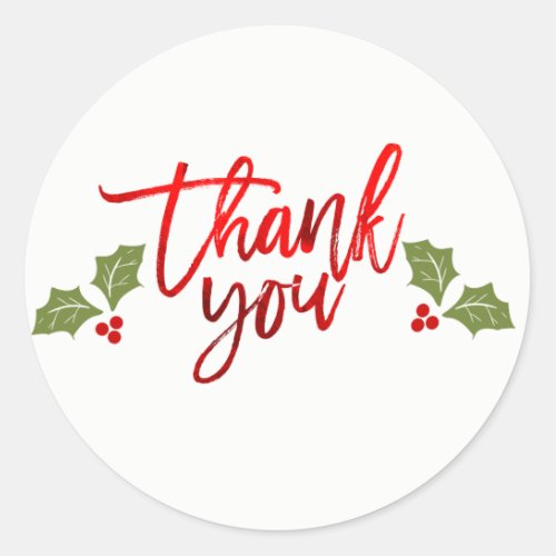 Thank You Red Shiny Foil Christmas Holiday Favor Classic Round Sticker