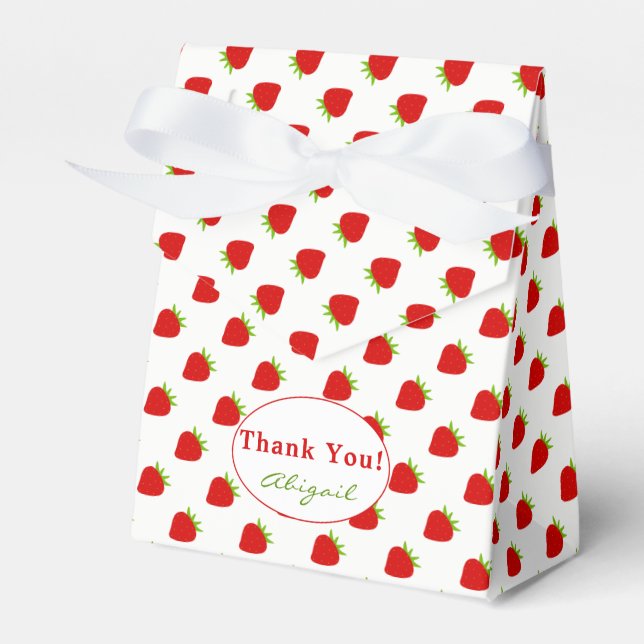 Thank You | Red Strawberry Pattern Tent Favor Box (Front Side)