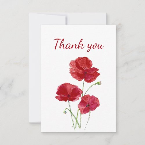 Thank You Red Watercolor Poppy Garden Flower