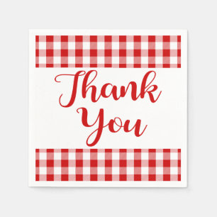 Thank You Red & White Checks Gingham Plaid Paper Napkins