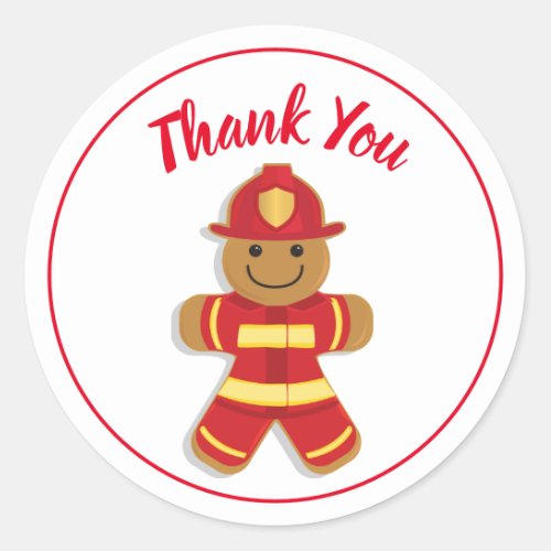 Thank You Red White Firefighter Gingerbread Man Classic Round Sticker