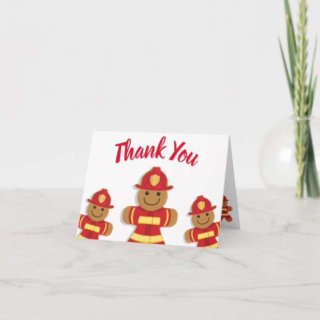Thank You Red White Gingerbread Firefighters Card (Front)