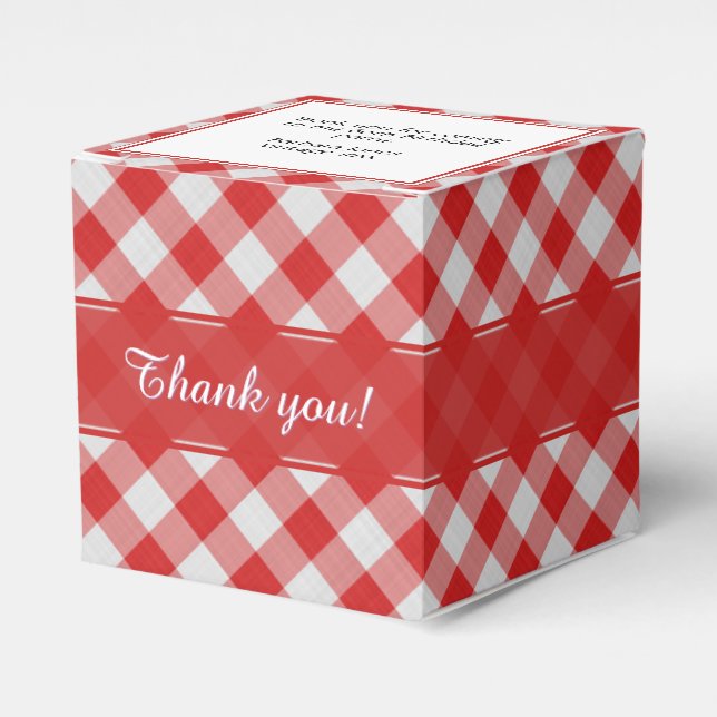 "Thank You" Red/White Gingham Checks Pattern Favor Boxes (Front Side)