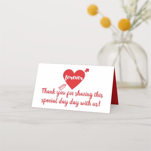 Thank You Red White Heart Wedding Anniversary Love Place Card