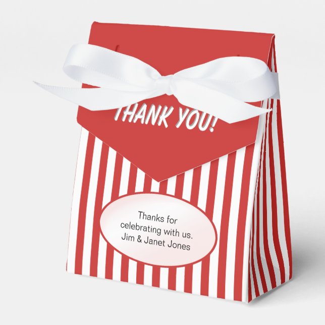 Thank You - Red/white Simple Stripes Pattern Favor Boxes (Front Side)