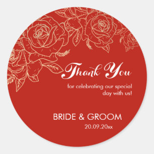 Thank You Red & White Wedding Classic Round Sticker