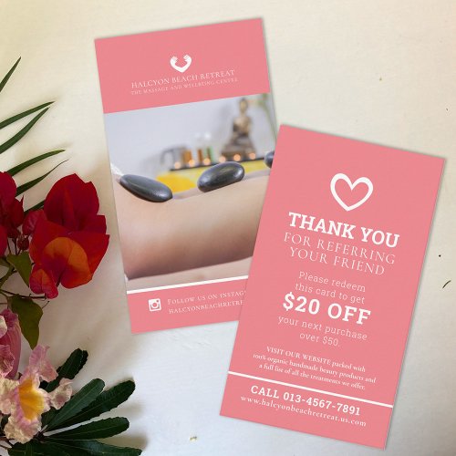 Thank you referral photo promo coral repeat business card