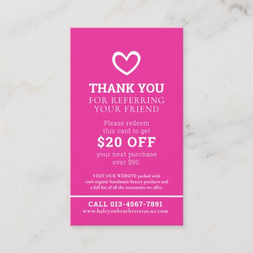 Thank you referral photo promo pink repeat business card