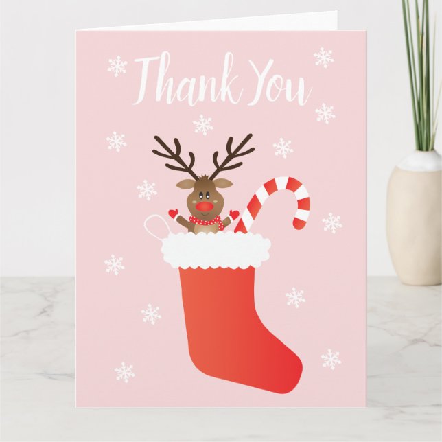 Thank You Reindeer In A Christmas Stocking Card (Front)