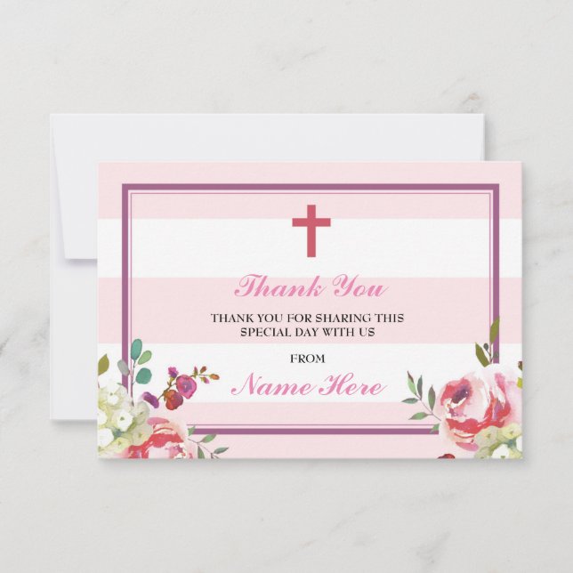 Thank You Religious Pink Stripe Floral Cards (Front)