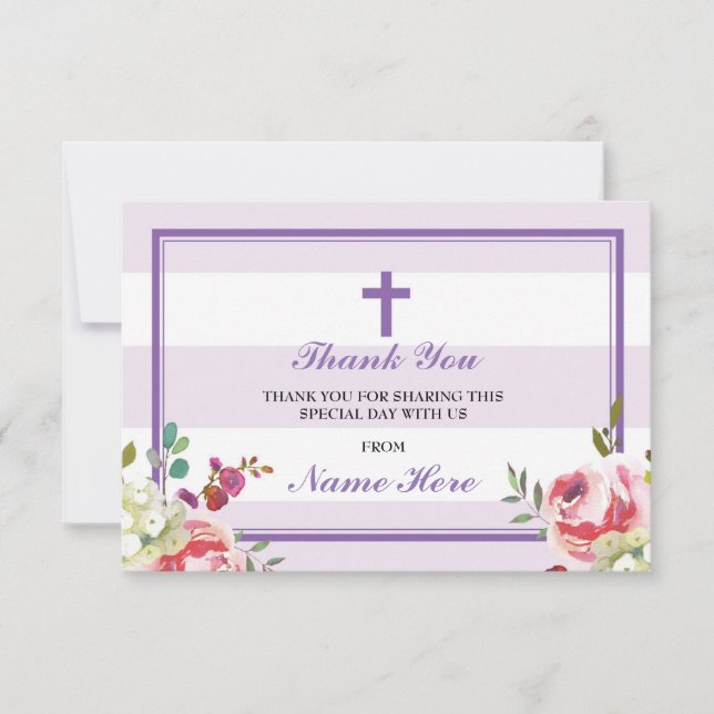 Thank You Religious Purple Stripe Floral Cards (Front)