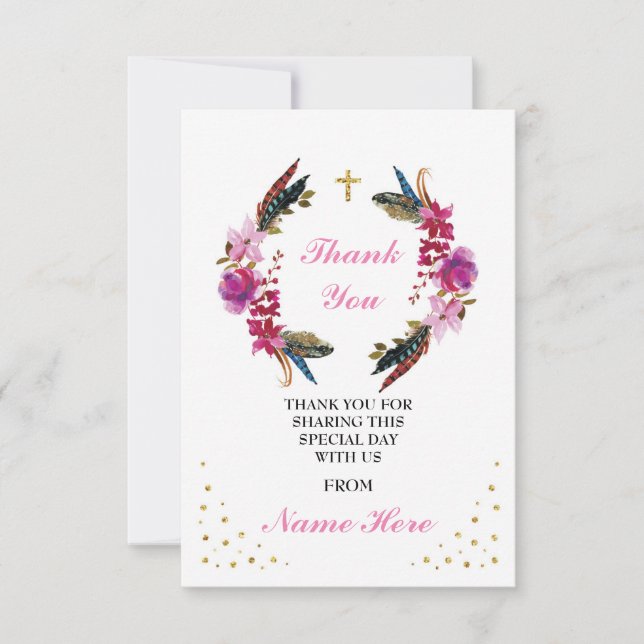 Thank You Religious Wreath Cross Floral Gold Cards (Front)