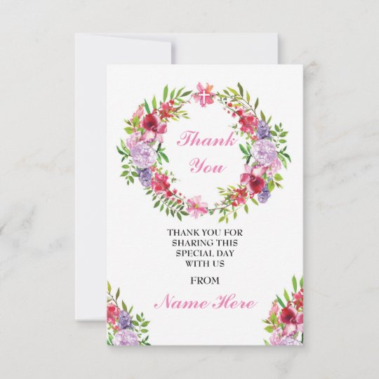 Thank You Religious Wreath Cross Floral Holy Cards | Zazzle.com