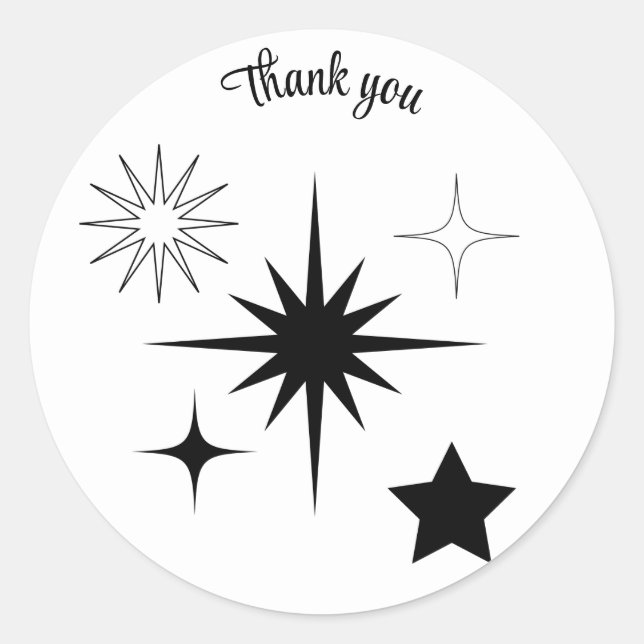 Thank you retro black stars personalized classic round sticker (Front)