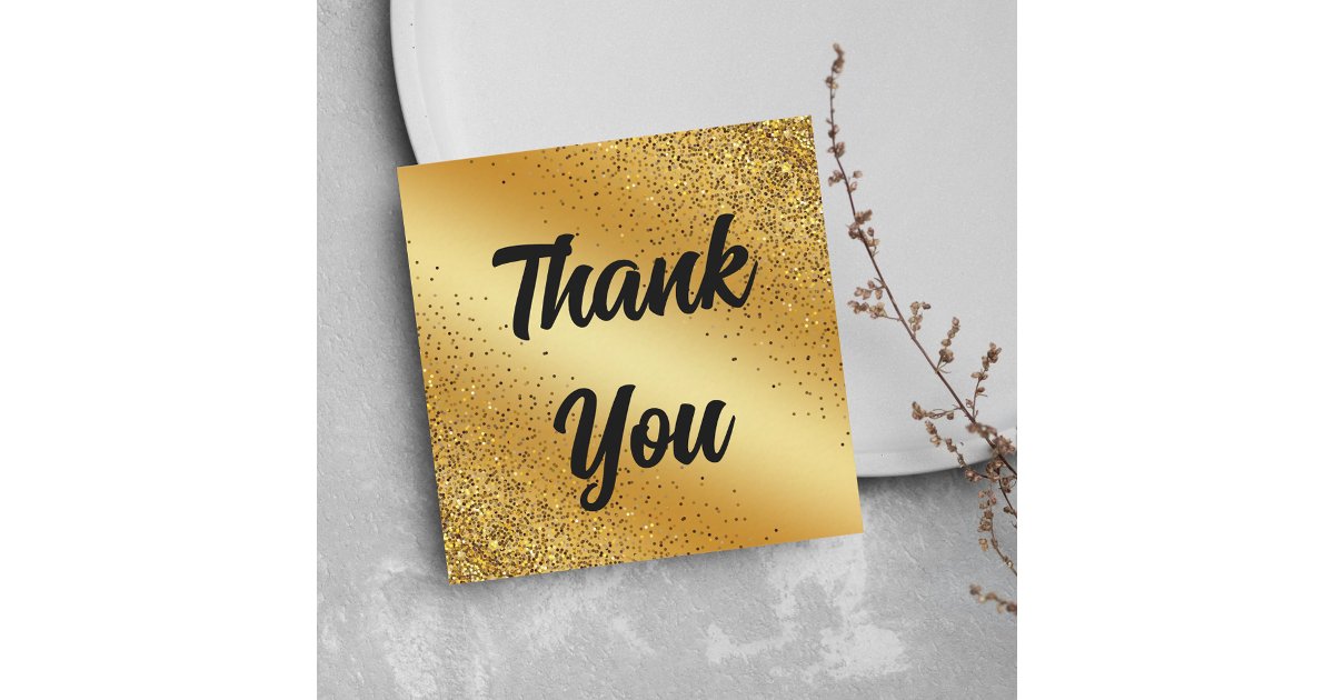 thank you,retro calligraphy, gold glitters wedding note card | Zazzle