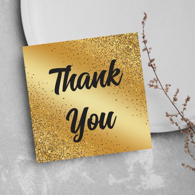 thank you,retro calligraphy, gold glitters wedding note card (Creator Uploaded)
