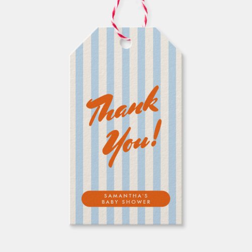 Thank You Retro Orange Blue Stripes Baby Shower Gift Tags