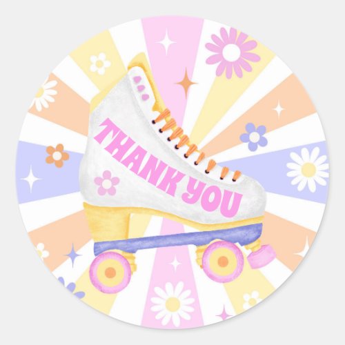 Thank You Retro Roller Skate Birthday Party Classic Round Sticker