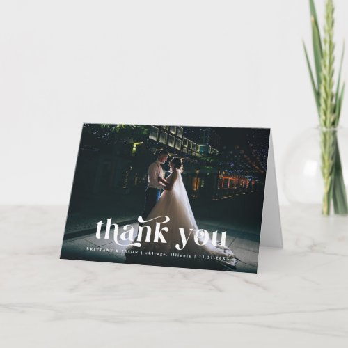 Thank You Retro Text Photo Wedding Card