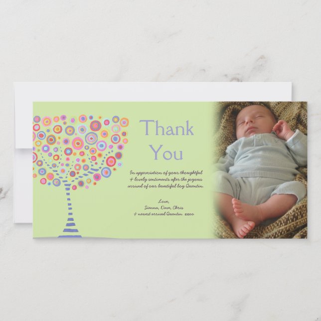 Thank You Retro Tree New Baby Gift Photocard (Front)