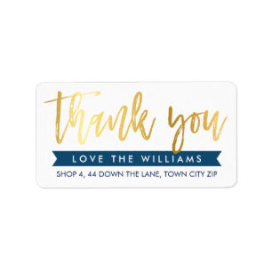 THANK YOU return address hand lettered gold navy Label