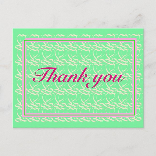 Thank you ~ribbon heart light green~ postcard (Front)
