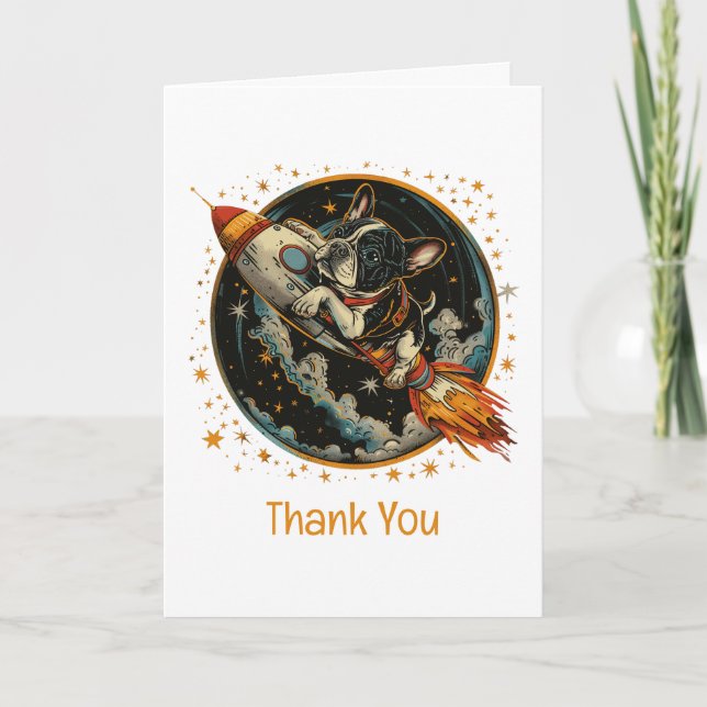 Thank You Rocket Ship French Bulldog Astronaut Card (Front)