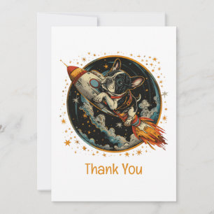 Thank You Rocket Ship French Bulldog Astronaut Card