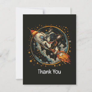 Thank You Rocket Ship French Bulldog Astronaut Postcard