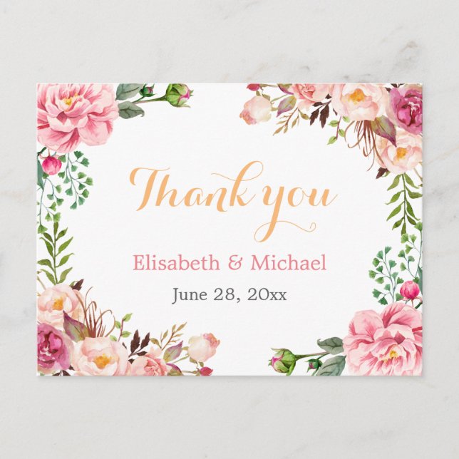Thank You - Romantic Chic Floral Wrapped Postcard (Front)