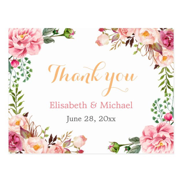 Thank You - Romantic Chic Floral Wrapped Postcard