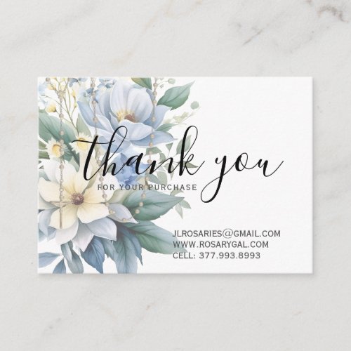 Thank You Rosary Religious Blue Floral Business Card