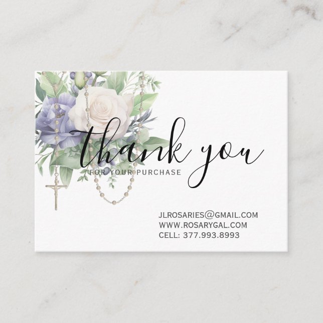 Thank You Rosary Religious lavender Floral Business Card (Front)