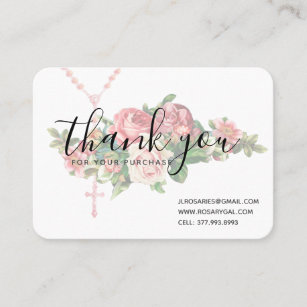 Thank You Rosary Religious Pink Red Roses Business Card