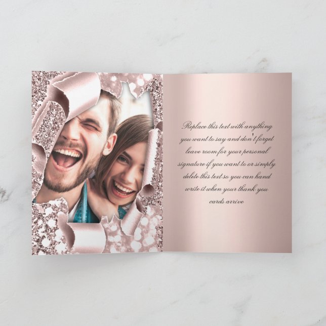 Thank You Rose 3D Frame Initials Wedding Photo Card (Inside)