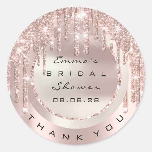 Thank You Rose Blush Drip Bridal Shower 16th Spark Classic Round Sticker