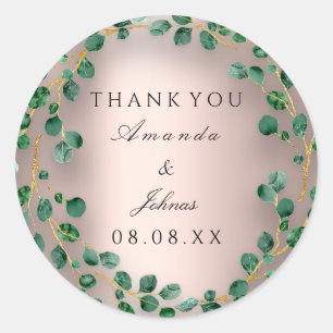 Thank You Rose Blush Eucalyptus Greenery Wedding Classic Round Sticker