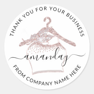 Thank You Rose Blush White Glitter Thank You Shop Classic Round Sticker