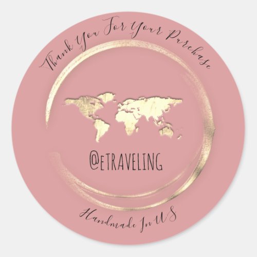 Thank You Rose Blush World Map Traveling Globe  Classic Round Sticker
