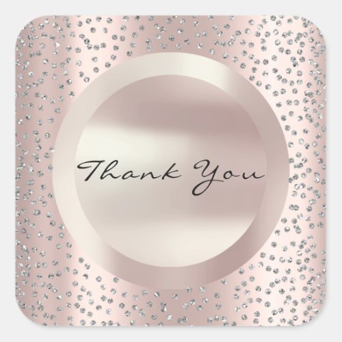 Thank You Rose Bridal Wedding Minimal 16th Glitter Square Sticker