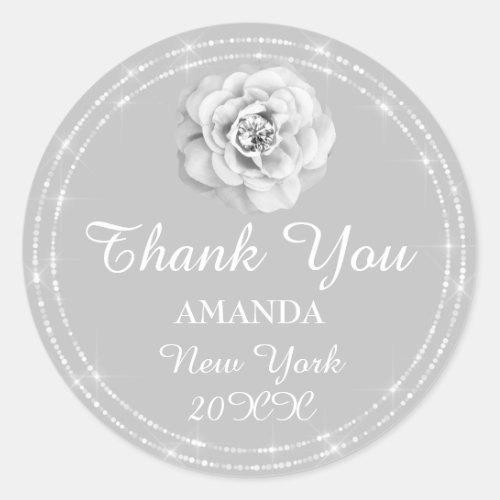 Thank You Rose Diamond Name Wedding Bridal 16th Classic Round Sticker