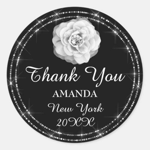 Thank You Rose Diamond Name Wedding Bridal Classic Round Sticker
