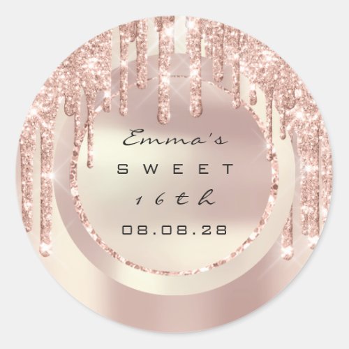 Thank You Rose Drips Sweet 16th Glitter 15th Classic Round Sticker